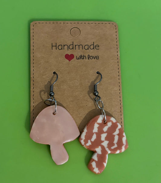 Red Marble Mushrooms Dangle Earrings