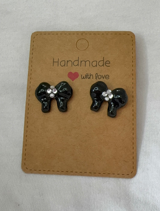 Black bow studs with gems