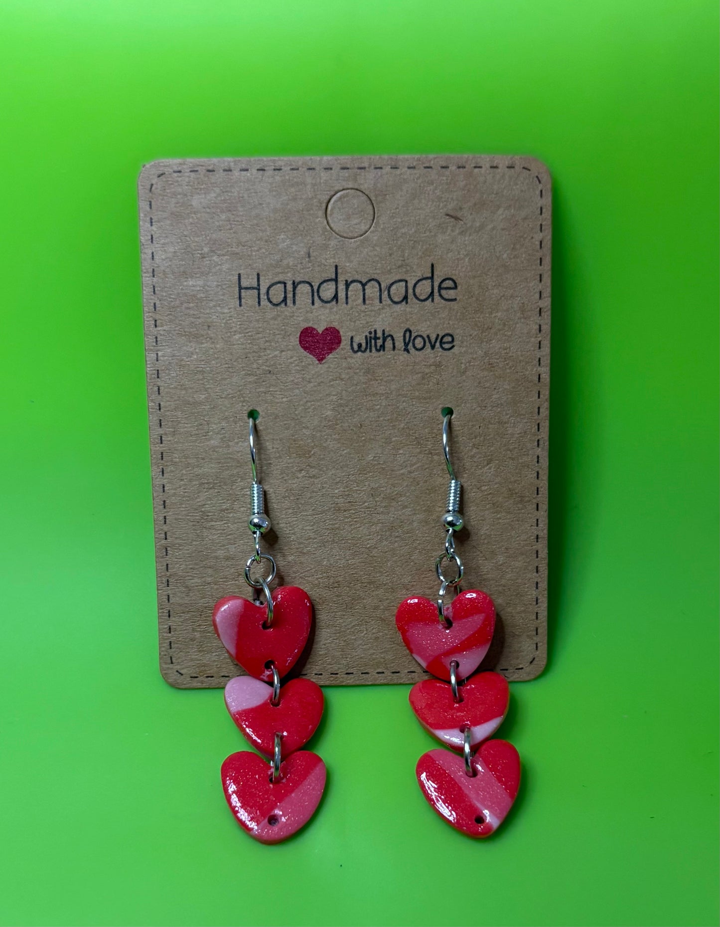 Fine Glitter Marbled Triple Heart Earrings