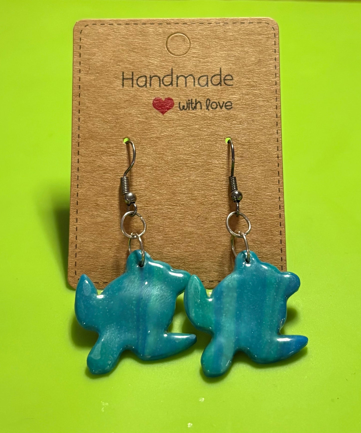 Blue Marble Turtle Earrings