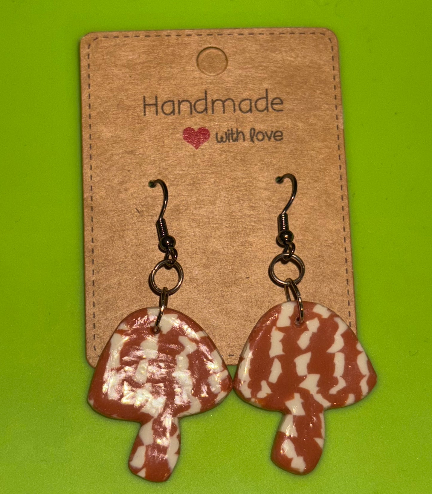 Red Marble Mushrooms Dangle Earrings