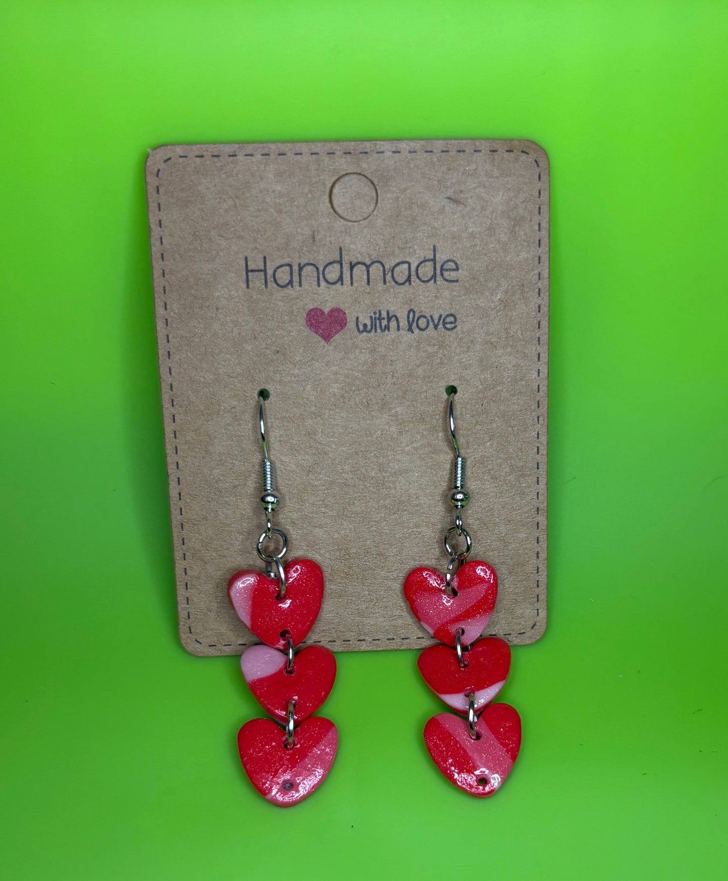 Fine Glitter Marbled Triple Heart Earrings