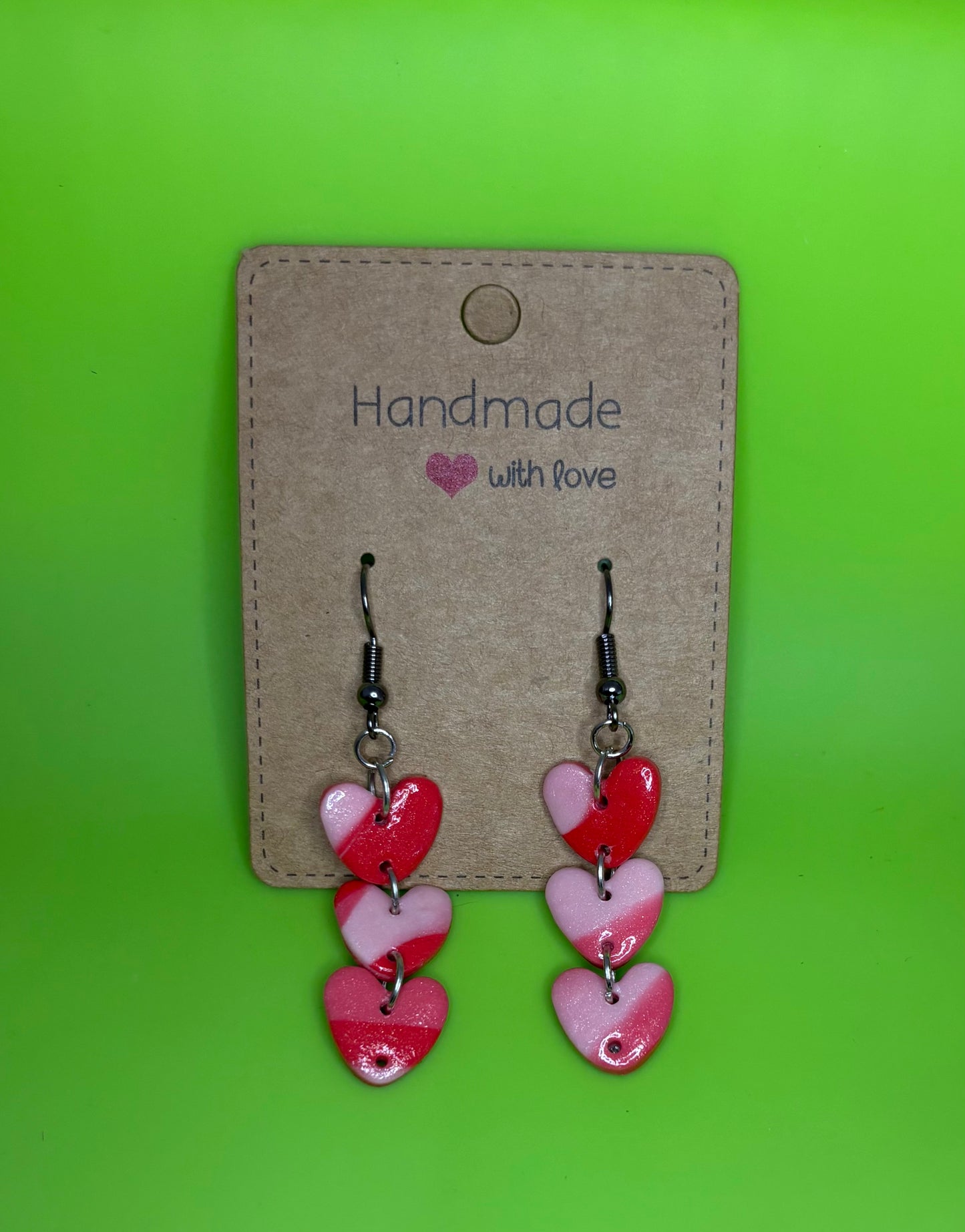 Fine Glitter Marbled Triple Heart Earrings