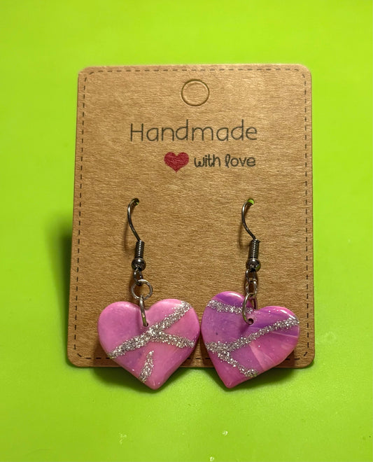 Small Pink Marbled Hearts With Glitter