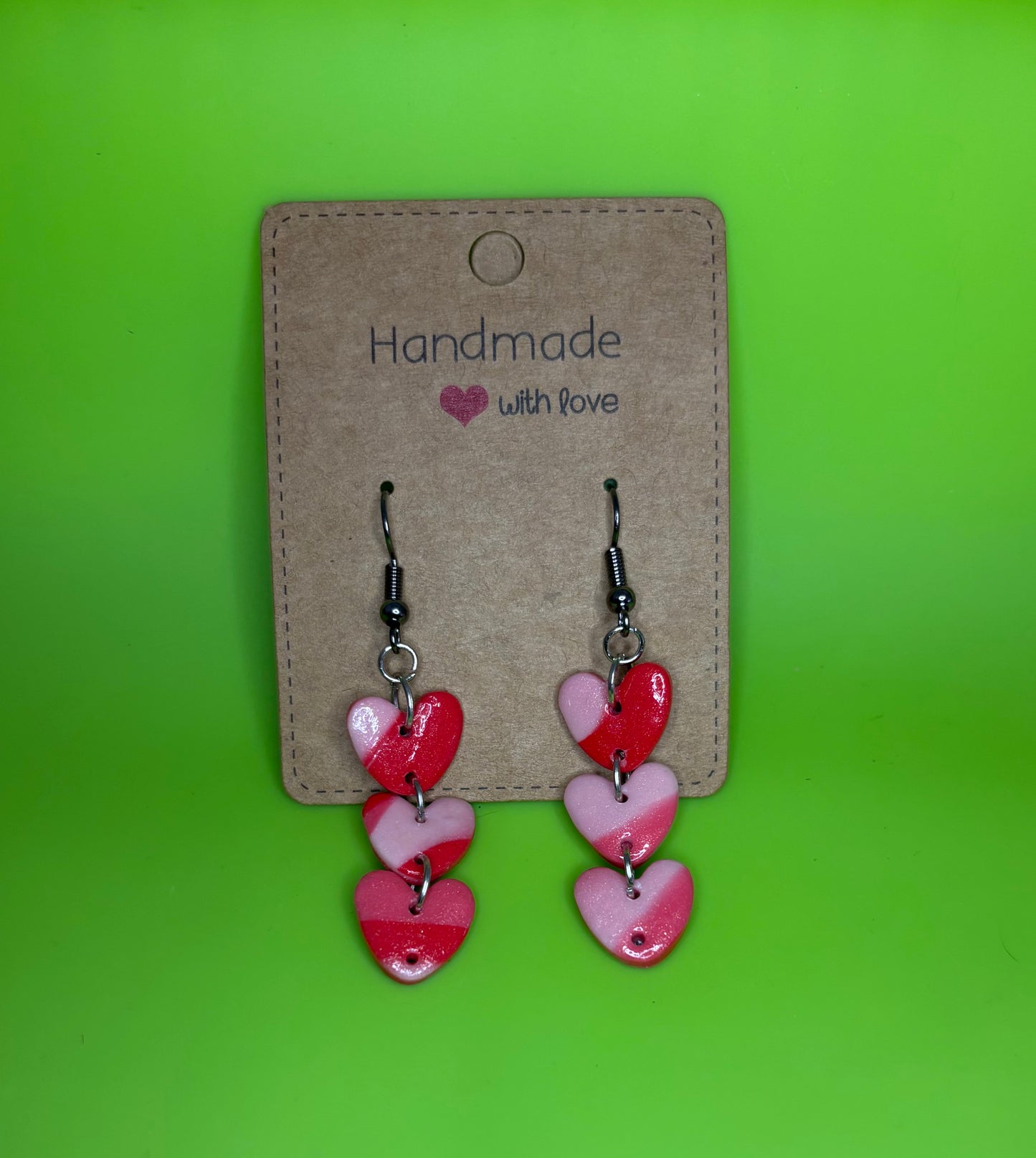 Fine Glitter Marbled Triple Heart Earrings