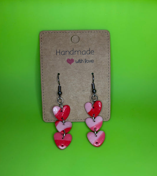 Fine Glitter Marbled Triple Heart Earrings